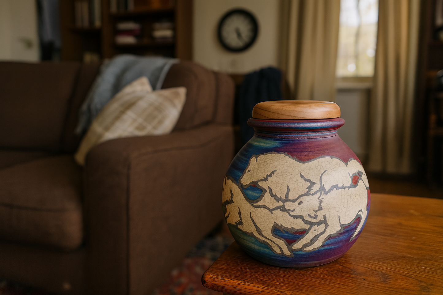 Spirit Wolves Raku Urn