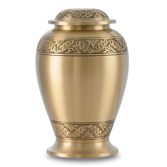 Gleaming Feather Brass Urn